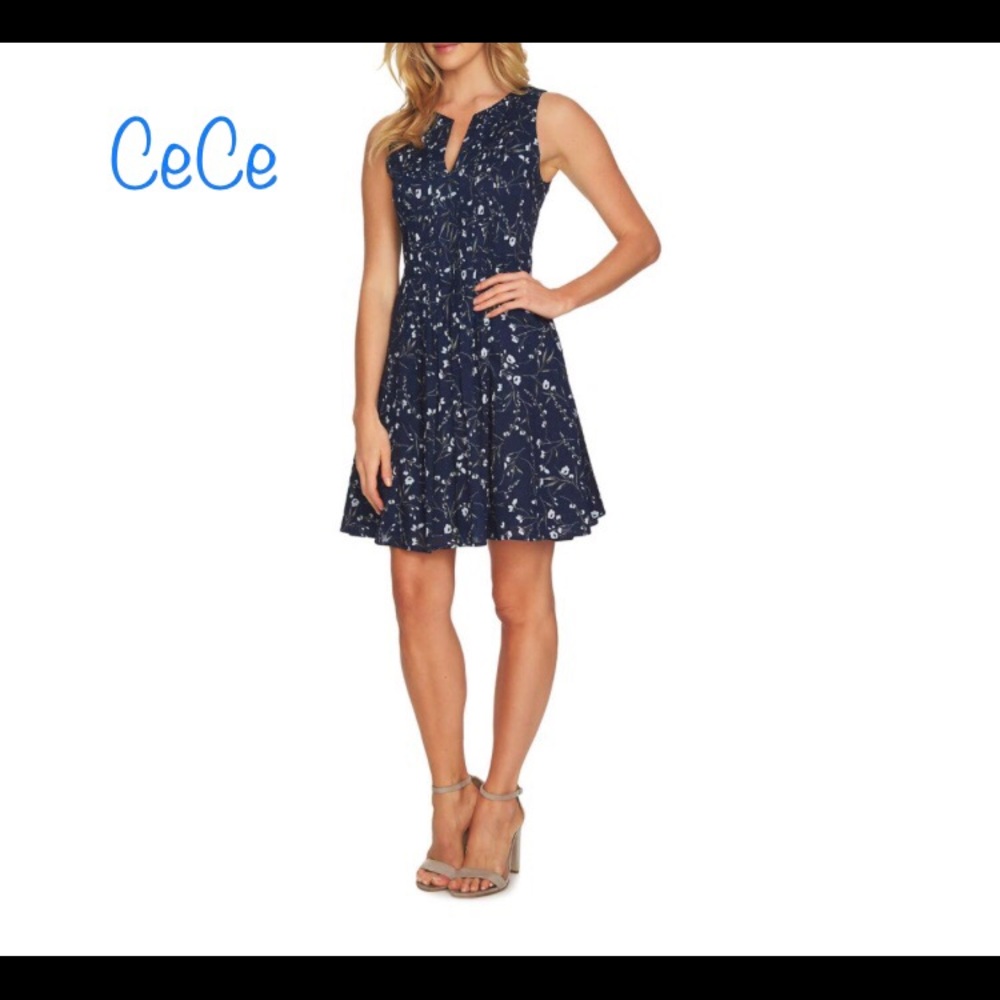 CeCe Sleeveless Graceful Floral Cotton Dress